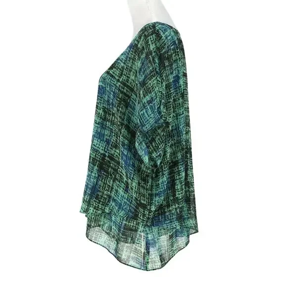 Cabi Top Womens Medium Green Blue Plaid Blouse Sheer Tank Liner attached - Picture 5 of 13